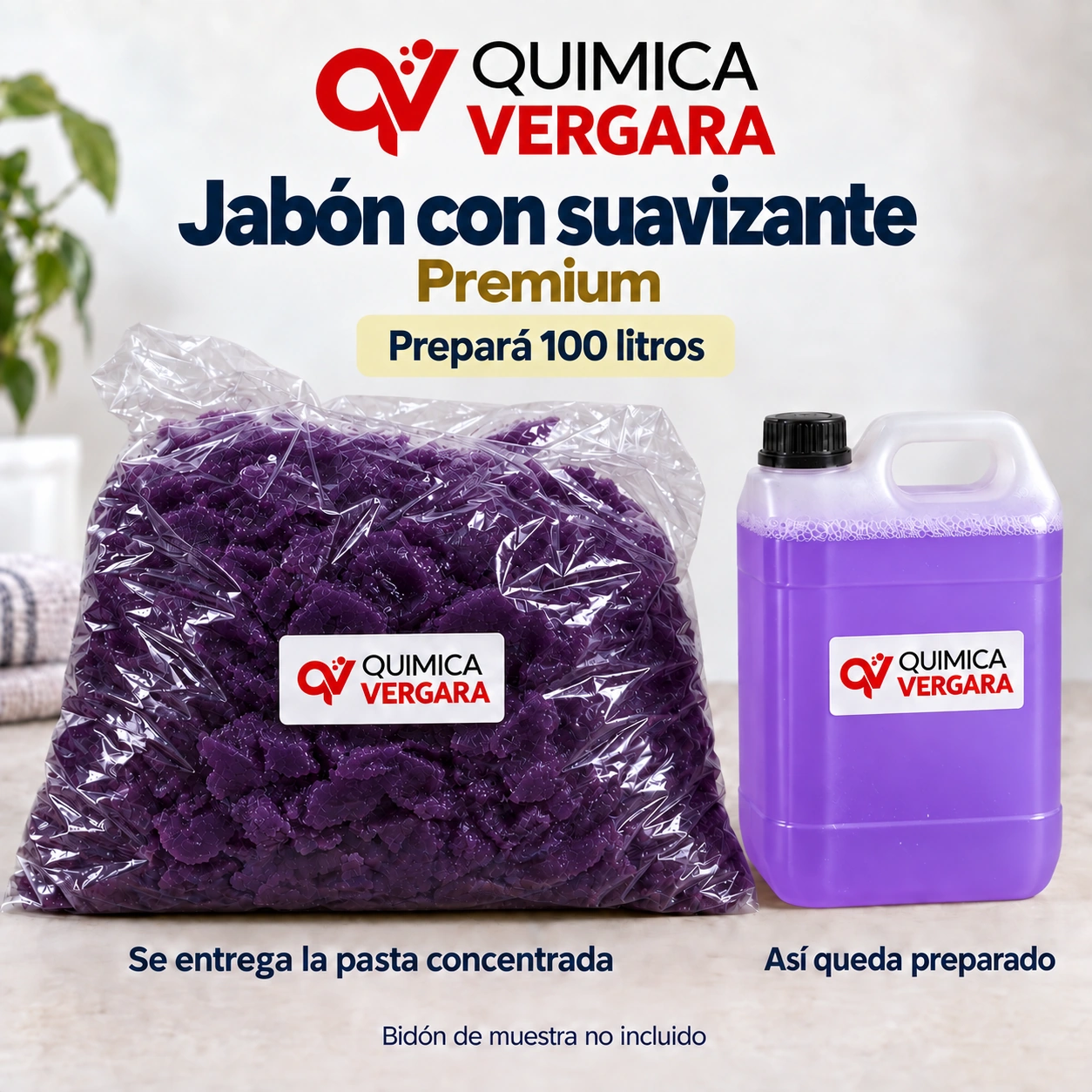 Jabón con suavizante Premium Química Vergara: pasta violeta concentrada para preparar 100 litros
