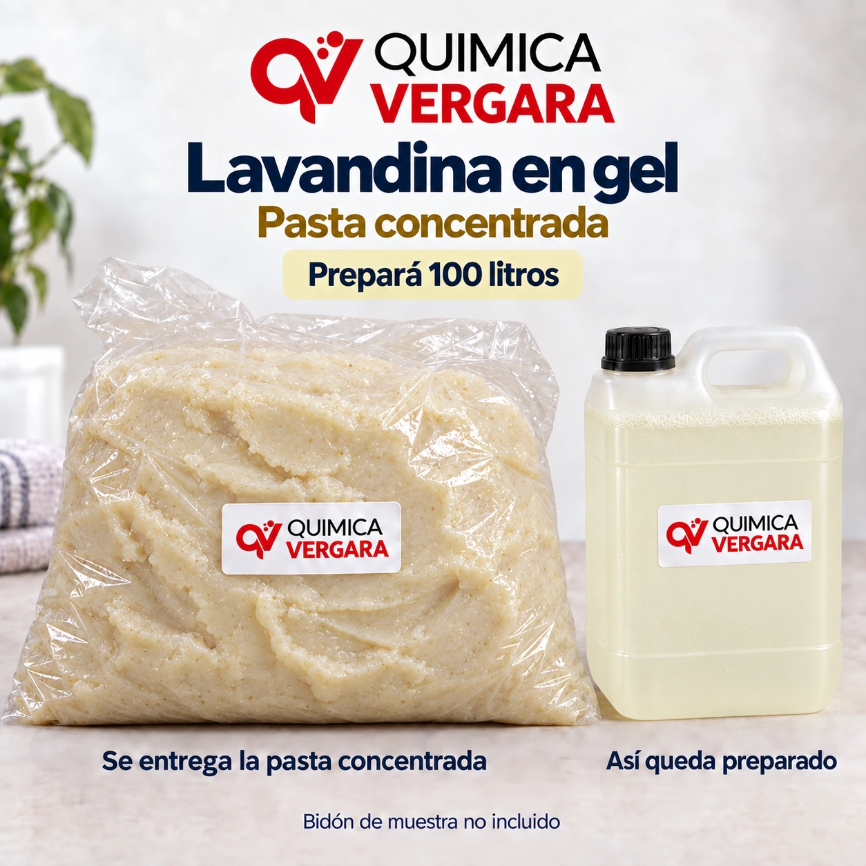 Lavandina en gel Química Vergara: pasta concentrada de textura compacta para preparar 100 litros